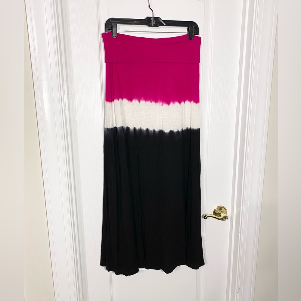 Design History Fold Over Waist Knit A-line Maxi Skirt Pink White Black Medium